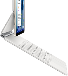 iPad Air, Starlight color, attached to Magic Keyboard, white color, side exterior