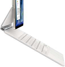 iPad Air, Starlight color, attached to Magic Keyboard, white color, side exterior