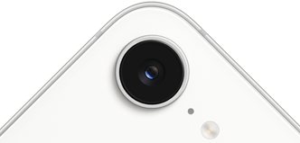 iPhone 17e, partial back exterior, white color, Fusion camera at top