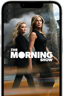 หน้าจอด้านหน้าของ iPhone 17e แสดงซีรีส์ Apple TV+ เรื่อง The Morning Show