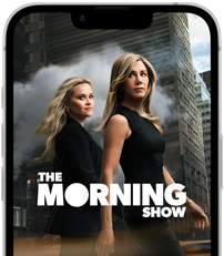 หน้าจอด้านหน้าของ iPhone 17e แสดงซีรีส์ Apple TV+ เรื่อง The Morning Show
