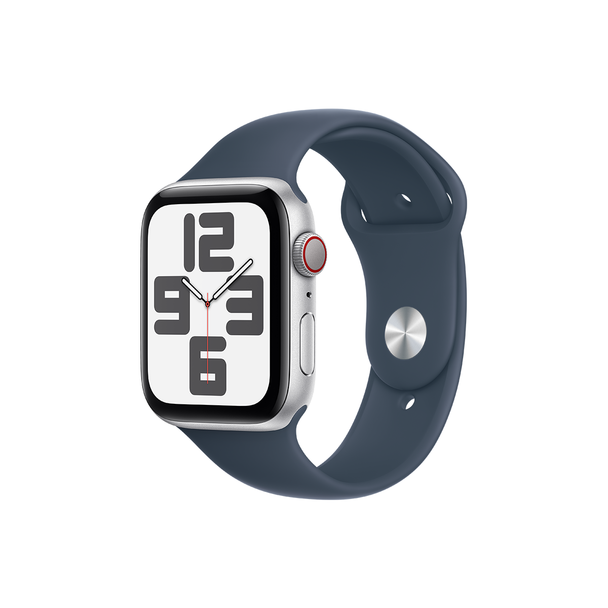 Apple Watch SE GPS + Cellular 44mm Silver Aluminium Case with Storm Blue Sport Band M/L