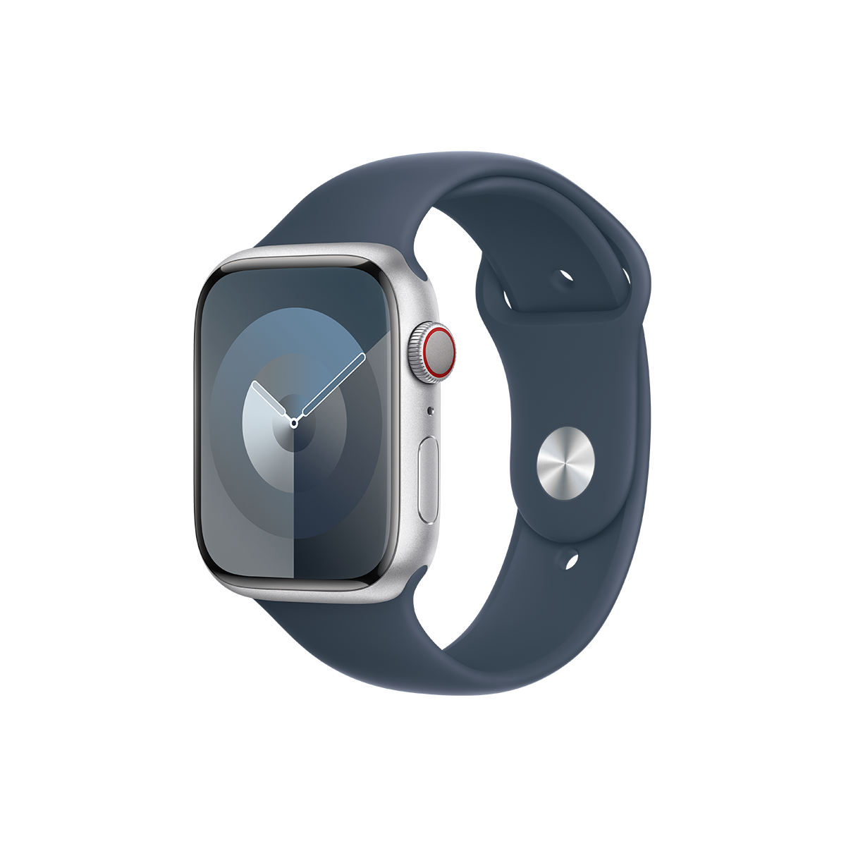 Apple Watch Series 9 GPS + Cellular 45mm ตัวเรือน Aluminium สี Silver สายแบบ Sport Band สี Storm