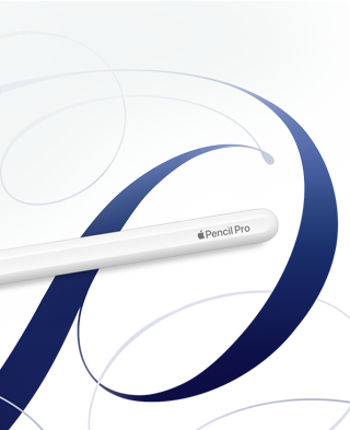 Apple Pencil Pro วางราบบนงานออกแบบที่วาดด้วยมืออย่างสร้างสรรค์